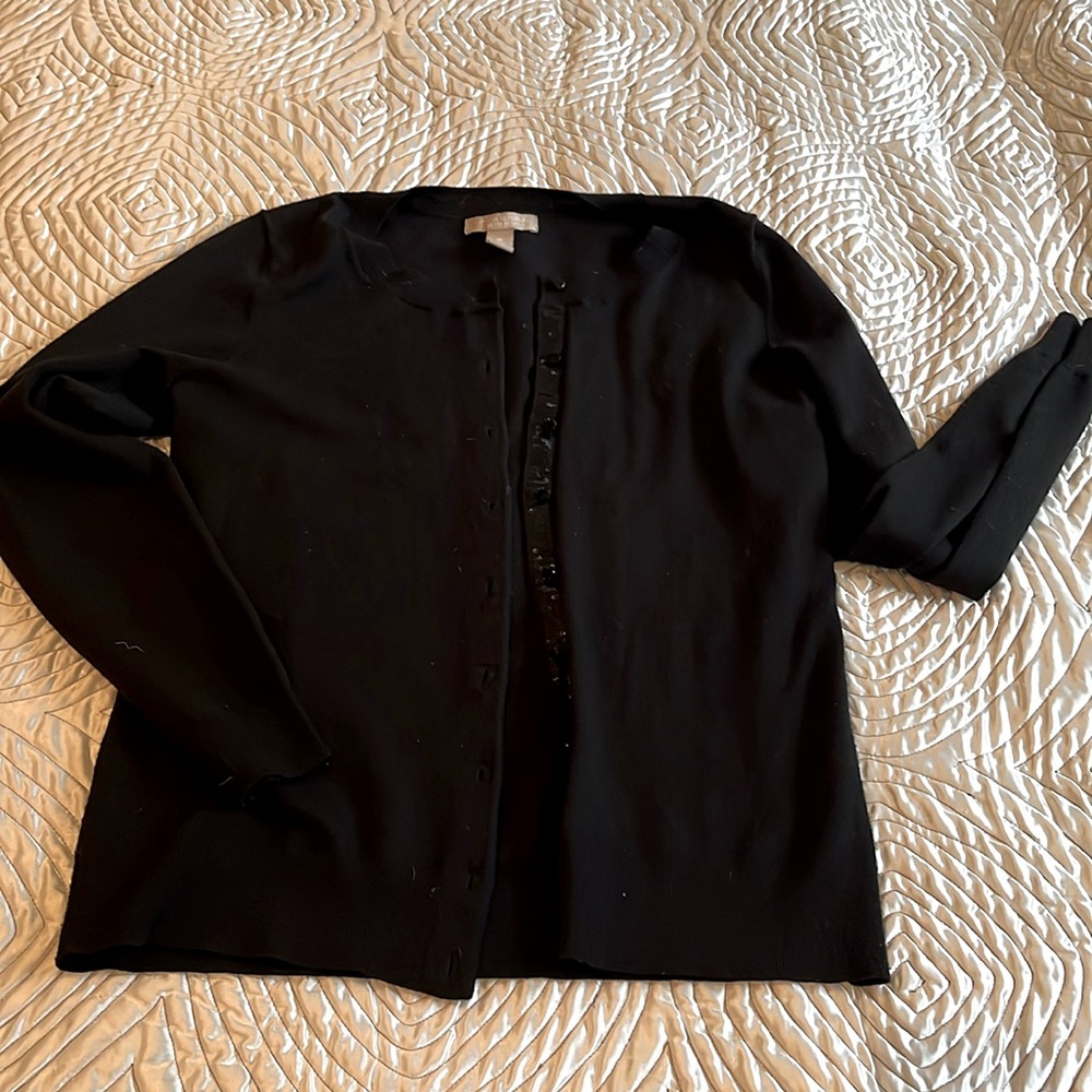 Banana Republic black cardigan with sequin button strip.